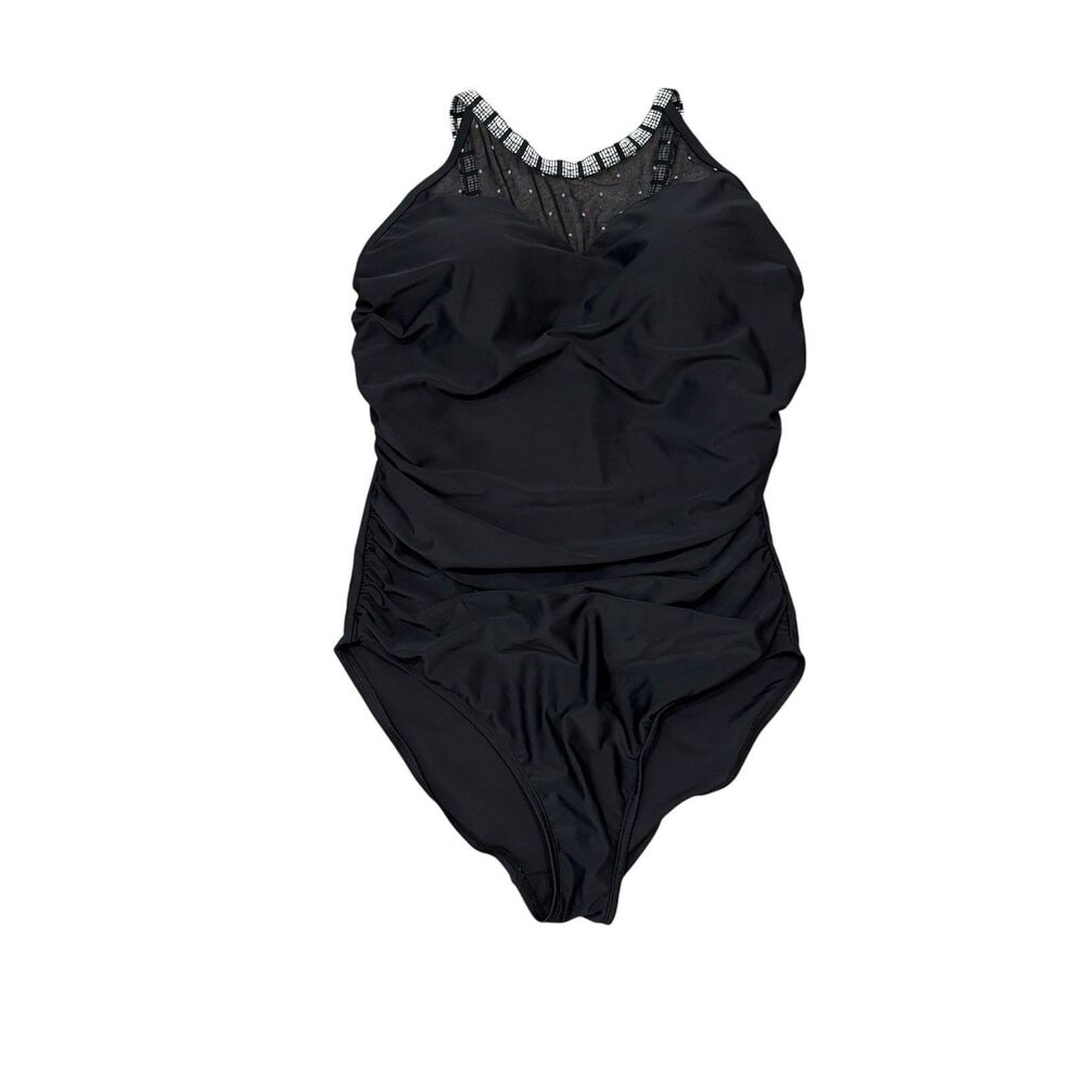 Mazu Swim Black Ruched One Piece Swimsuit Size 16